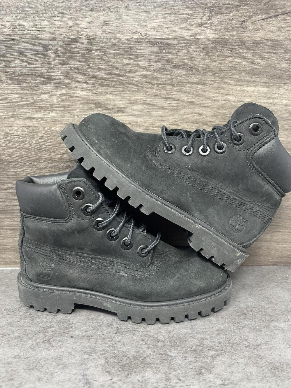 Timberland 6 Inch Premium Boots Kids Size 10 Toddler Black Lace Up